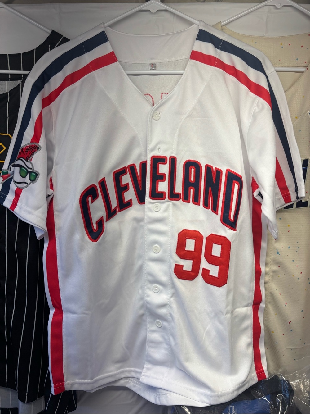 Cleveland Men’s White Baseball Jersey with Red & Navy Accents